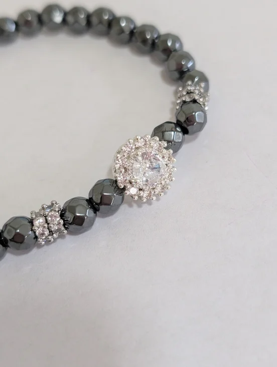 Hematite Bracelet With Cubic Zirconia Accents - Picture 3 of 6
